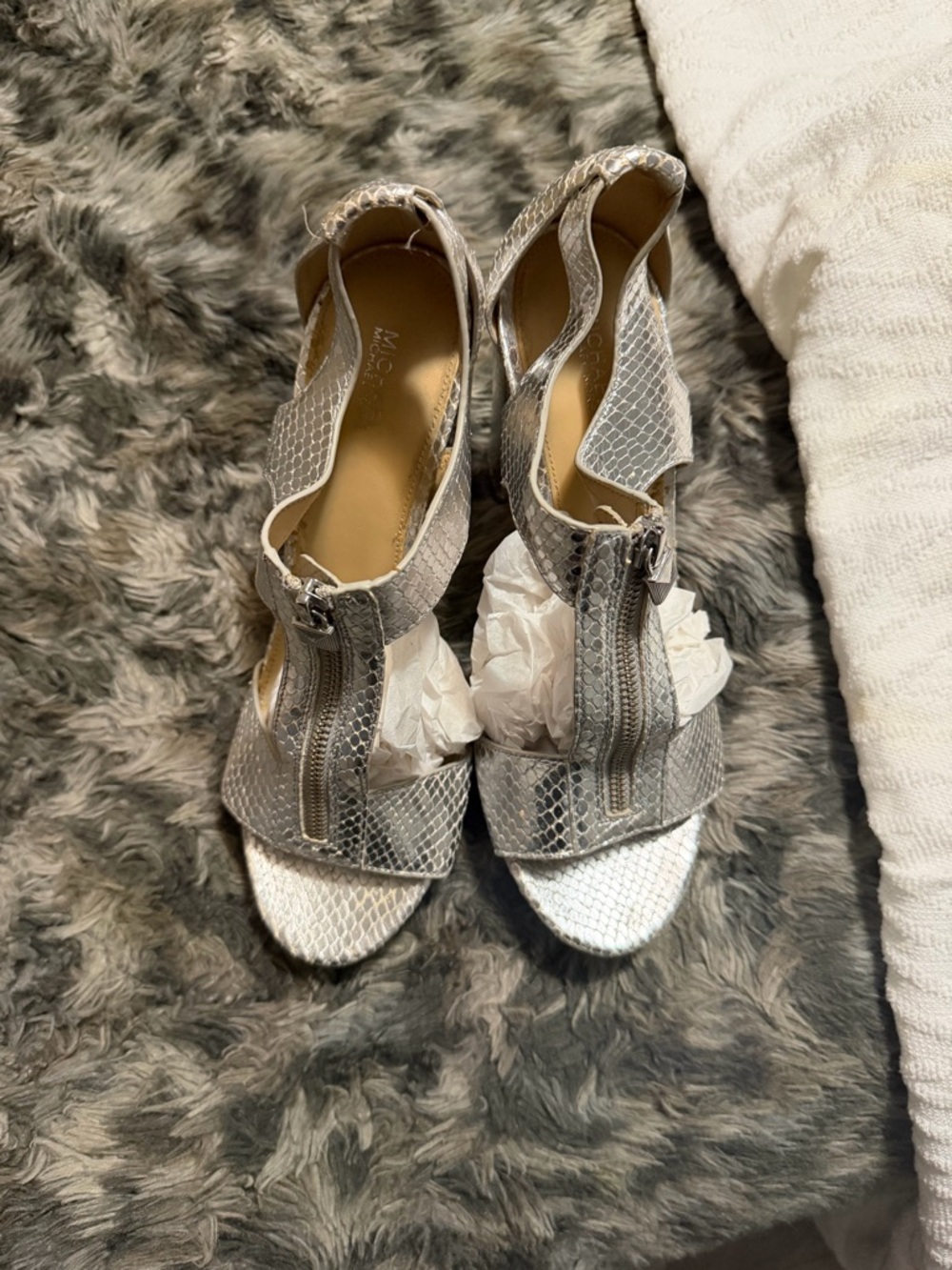 Michael Kors Silver Snake-Print Heeled Sandals